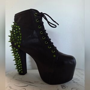 Jeffrey Campbell Womens Green Spiked Platform Ankle Boots Black Size 10